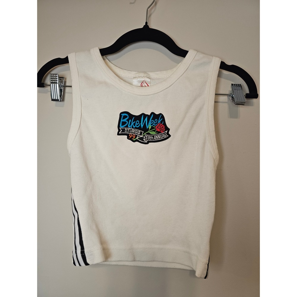 Vintage High Fever Sturgis 99 Bike Week Ribbed Crop Tank Top White SM USA Made